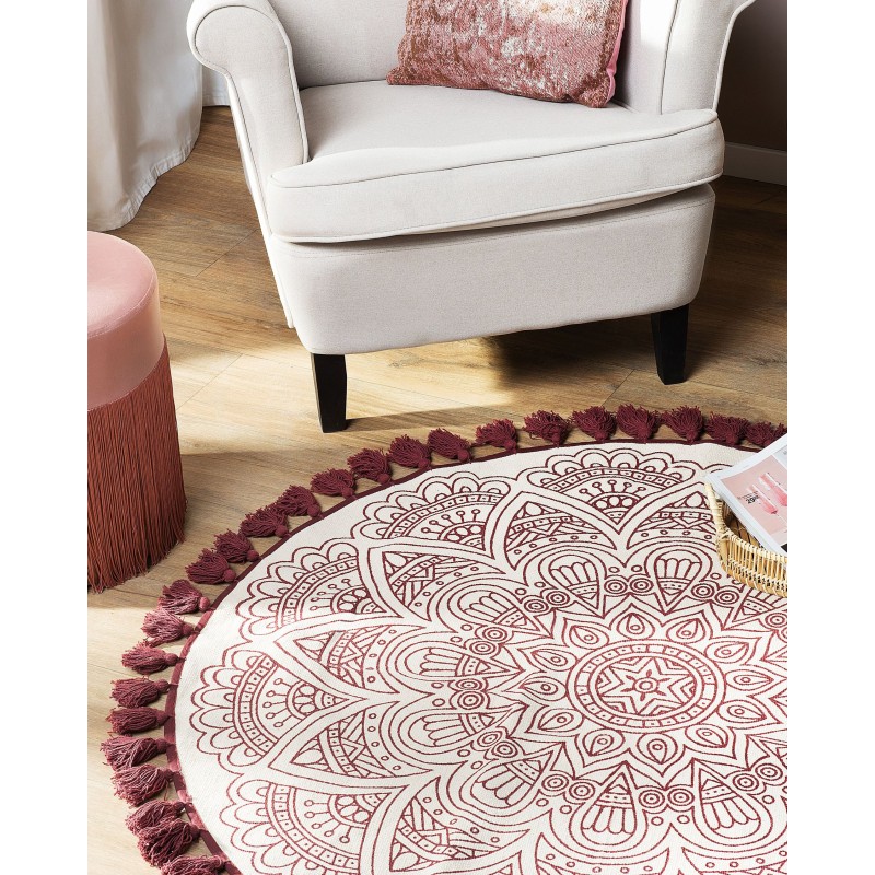 Dywan okrągły bawełniany orientalny nadruk ø 120 cm kremowo-czerwony AYAKLI