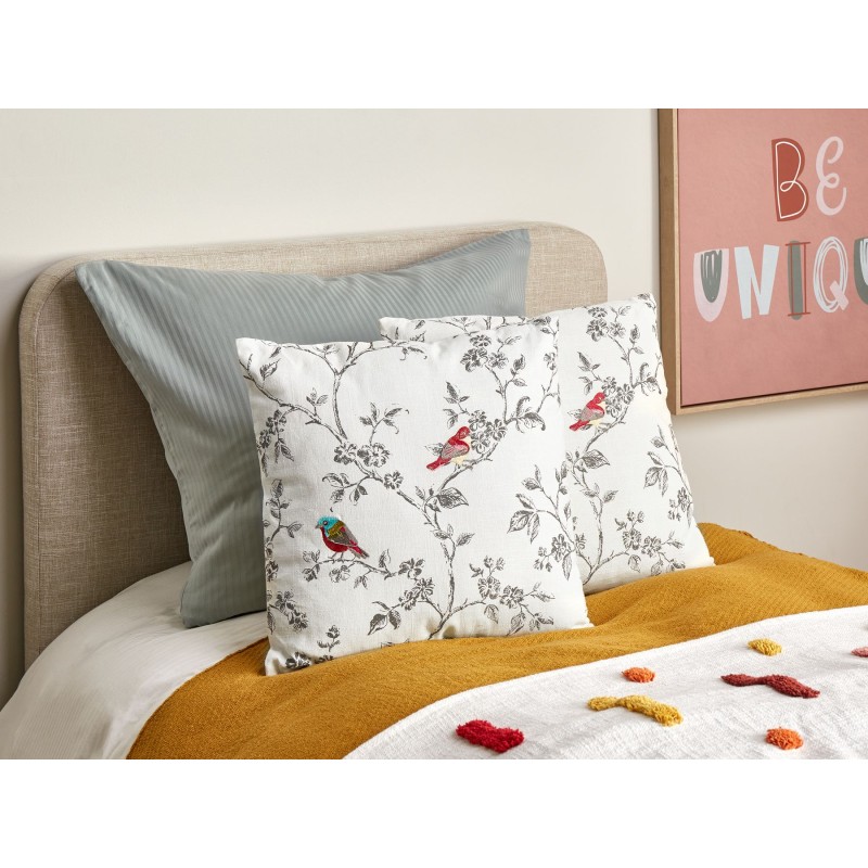 2 bawełniane poduszki dekoracyjne z motywem ptaków 45 x 45 cm białe DILLENIA