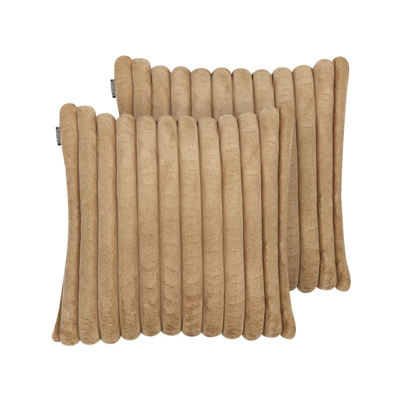 Zestaw 2 poduszek dekoracyjnych RAKYA Sztuczne futro 45 x 45 cm Jasnobrązowy W paski