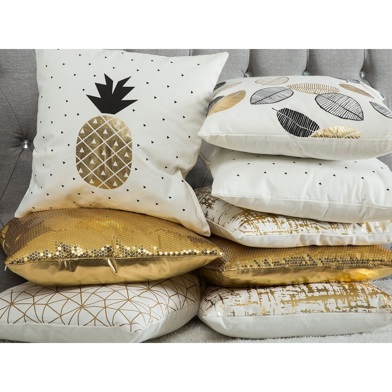 Zestaw 2 poduszek dekoracyjnych LOTUS Bawełna 45 x 45 cm Biały Złoty Czarny Wzór roślinny