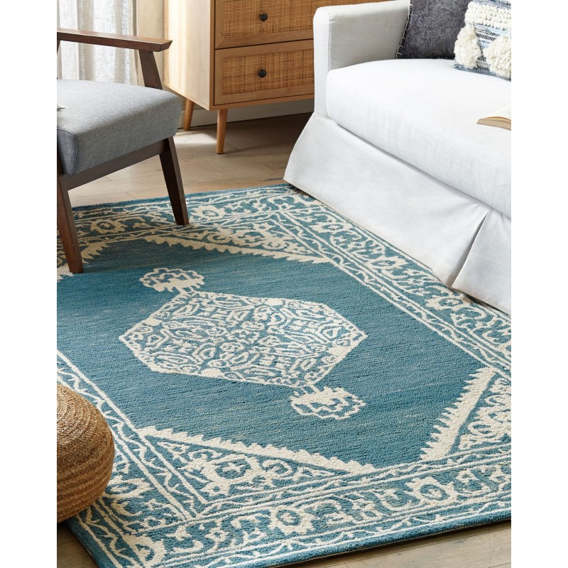 Dywan wełniany 140 x 200 cm biało-niebieski GEVAS