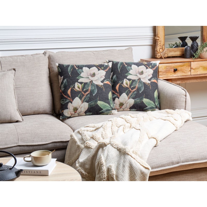 Zestaw 2 poduszek dekoracyjnych ZAHRIYE 45 x 45 cm Czarny Wzór kwiatowy