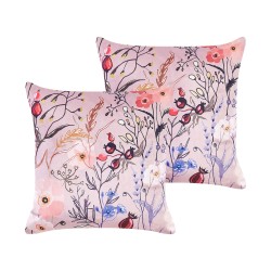Zestaw 2 poduszek dekoracyjnych ANEMONES Welur 45 x 45 cm Pastelowy róż Wzór kwiatowy