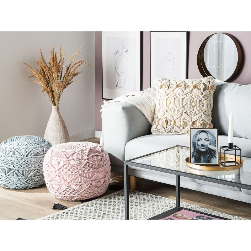 Zestaw 2 poduszek dekoracyjnych NICAEA Bawełna 45 x 45 cm Beżowy Wzór geometryczny