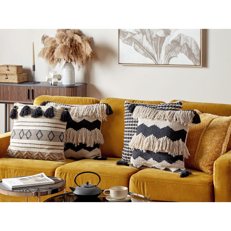 Poduszka dekoracyjna HYDRANGEA Bawełna 45 x 45 cm Jasnobeżowy Wzór geometryczny