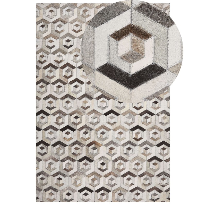 Dywan patchworkowy skórzany 140 x 200 cm brązowo-beżowy TAVAK