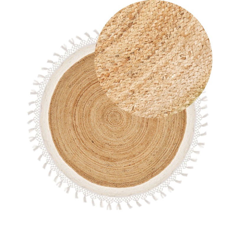 Dywan okrągły z juty ⌀ 140 cm beżowy z białym MARTS