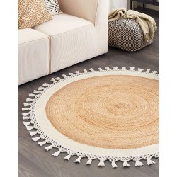 Dywan okrągły z juty ⌀ 140 cm beżowy z białym MARTS