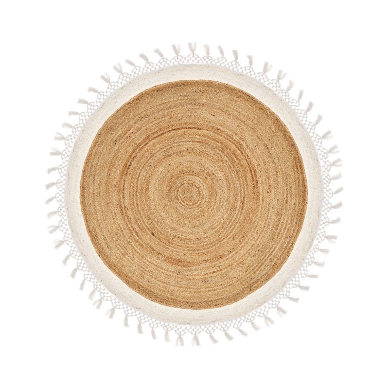 Dywan okrągły z juty ⌀ 140 cm beżowy z białym MARTS