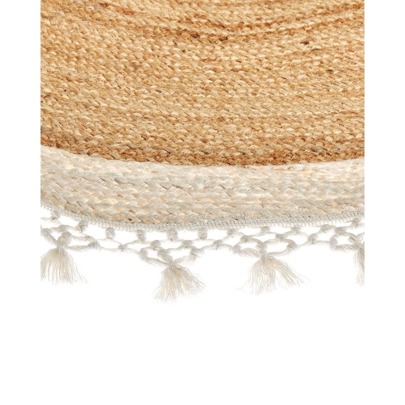Dywan okrągły z juty ⌀ 140 cm beżowy z białym MARTS