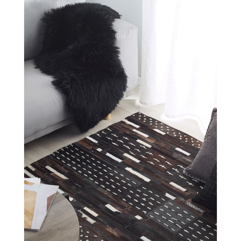 Dywan patchwork skórzany 160 x 230 cm brązowy AKSEKI