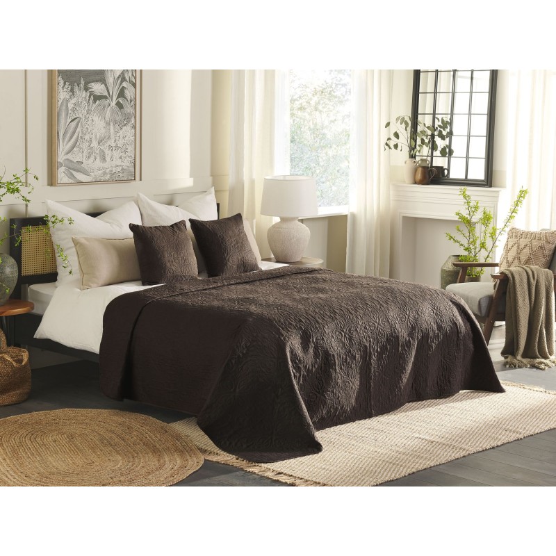 Narzuta na łóżko z poduszkami RAYEN 200 x 220 cm Brązowy