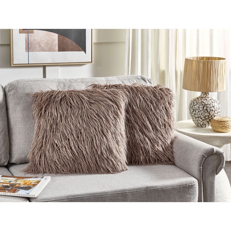Zestaw 2 poduszek dekoracyjnych COROKIA Sztuczne futro 45 x 45 cm Beżowy Jednolity