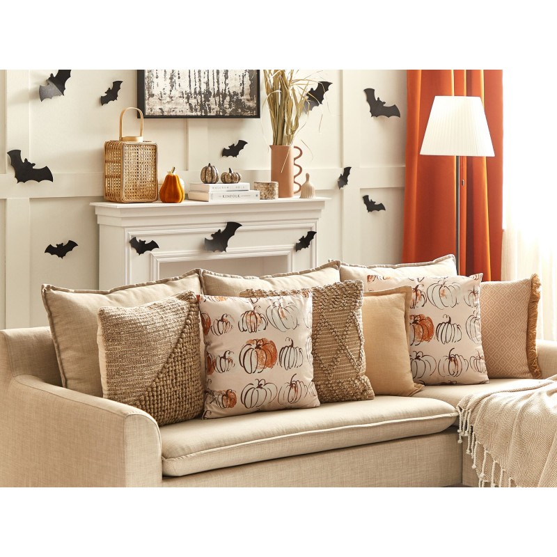 Zestaw 2 poduszek dekoracyjnych CUCURBITA Welur 45 x 45 cm Beżowy Wzór roślinny