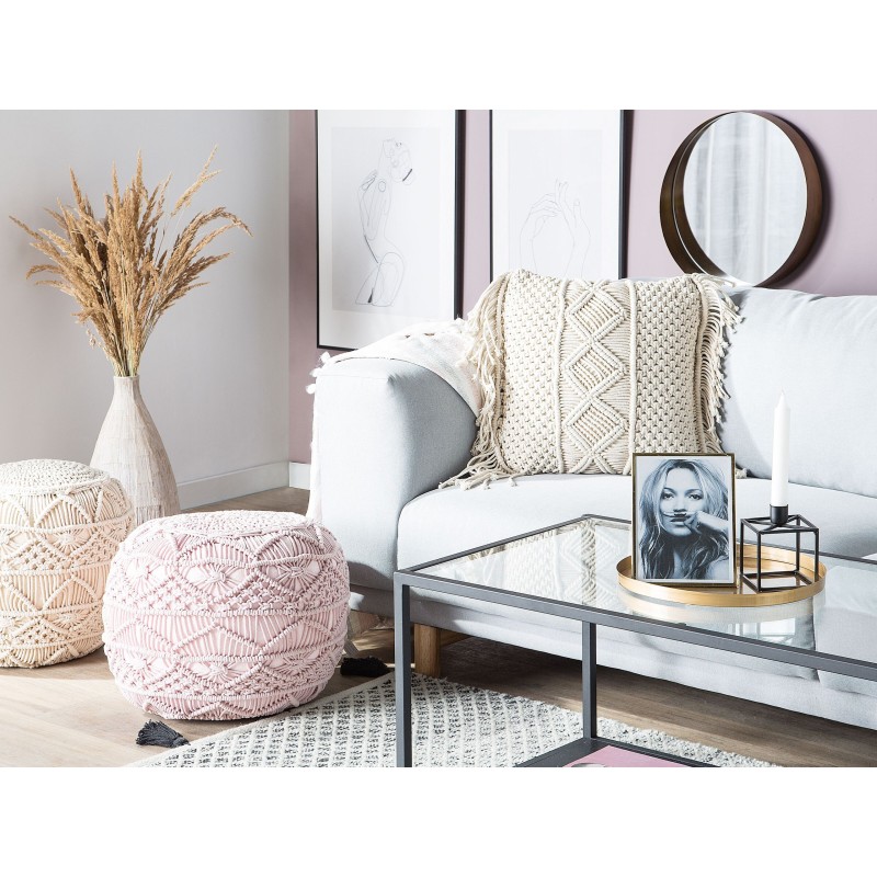 Zestaw 2 poduszek dekoracyjnych YORTAN Bawełna 45 x 45 cm Jasnobeżowy Wzór geometryczny