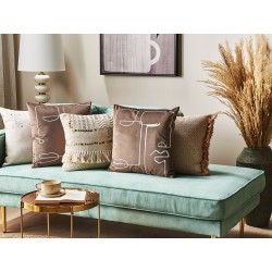 Zestaw 2 poduszek dekoracyjnych PHILODENDRON Welur 45 x 45 cm Brązowy Wzór abstrakcyjny