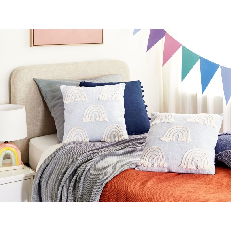 2 bawełniane poduszki dekoracyjne motyw tęczy 45 x 45 cm jasnoniebieskie LEEA