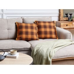 Zestaw 2 poduszek dekoracyjnych BARJA 45 x 45 cm Pomarańczowy W kratkę