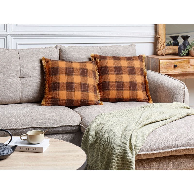 Zestaw 2 poduszek dekoracyjnych BARJA 45 x 45 cm Pomarańczowy W kratkę