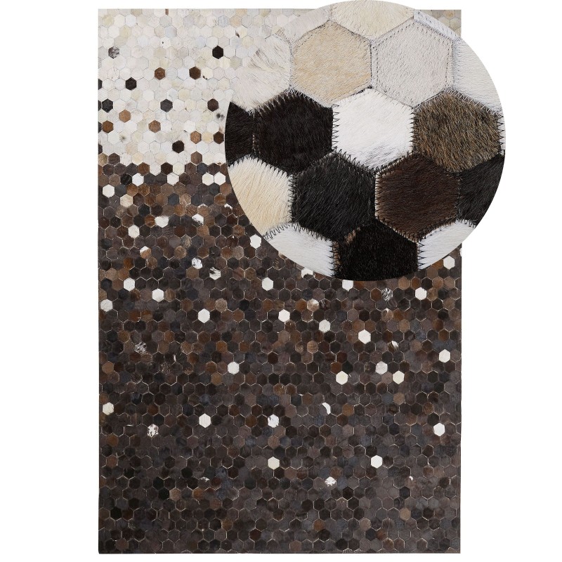 Dywan patchwork skórzany 140 x 200 cm brązowo-beżowy EYIM