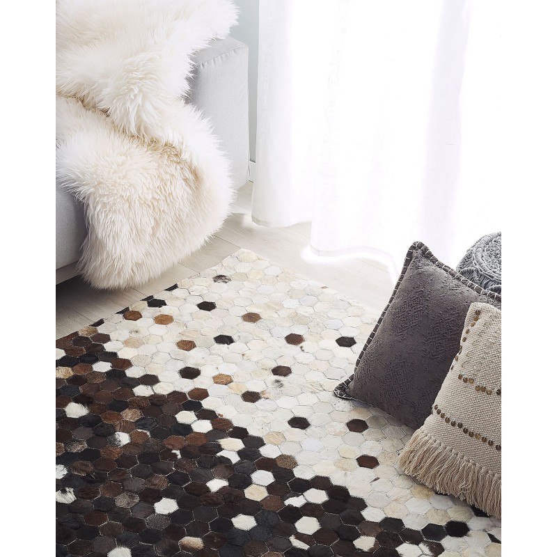 Dywan patchwork skórzany 140 x 200 cm brązowo-beżowy EYIM