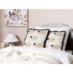 2 poduszki dekoracyjne w owce z frędzlami 45 x 45 cm beżowa BANNU