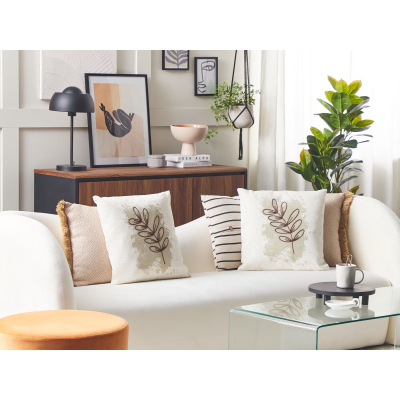 Zestaw 2 poduszek dekoracyjnych CALENDULA 45 x 45 cm Biały Wzór roślinny