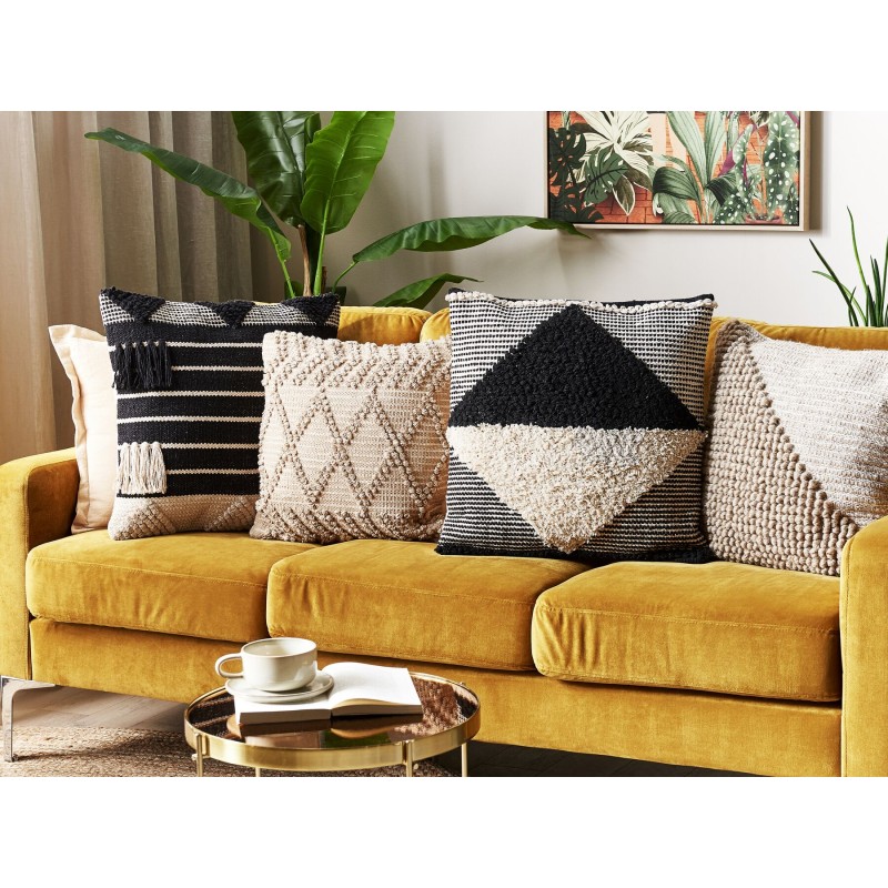 Poduszka dekoracyjna KHORA Bawełna 50 x 50 cm Czarny Wzór geometryczny