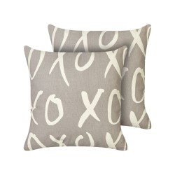 Zestaw 2 poduszek dekoracyjnych TELOPEA Bawełna 45 x 45 cm Szary Z napisami