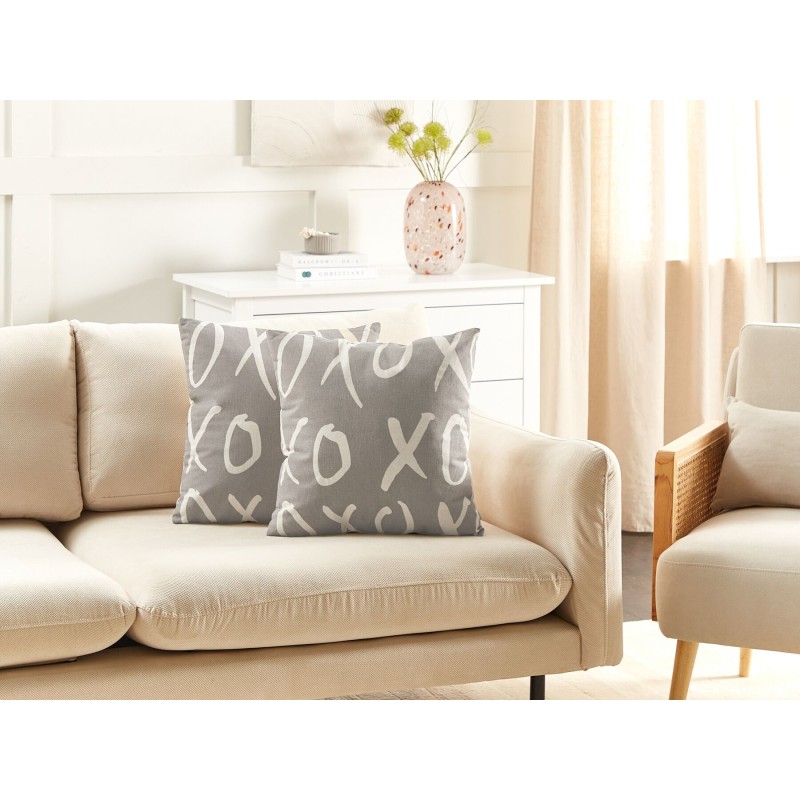 Zestaw 2 poduszek dekoracyjnych TELOPEA Bawełna 45 x 45 cm Szary Z napisami