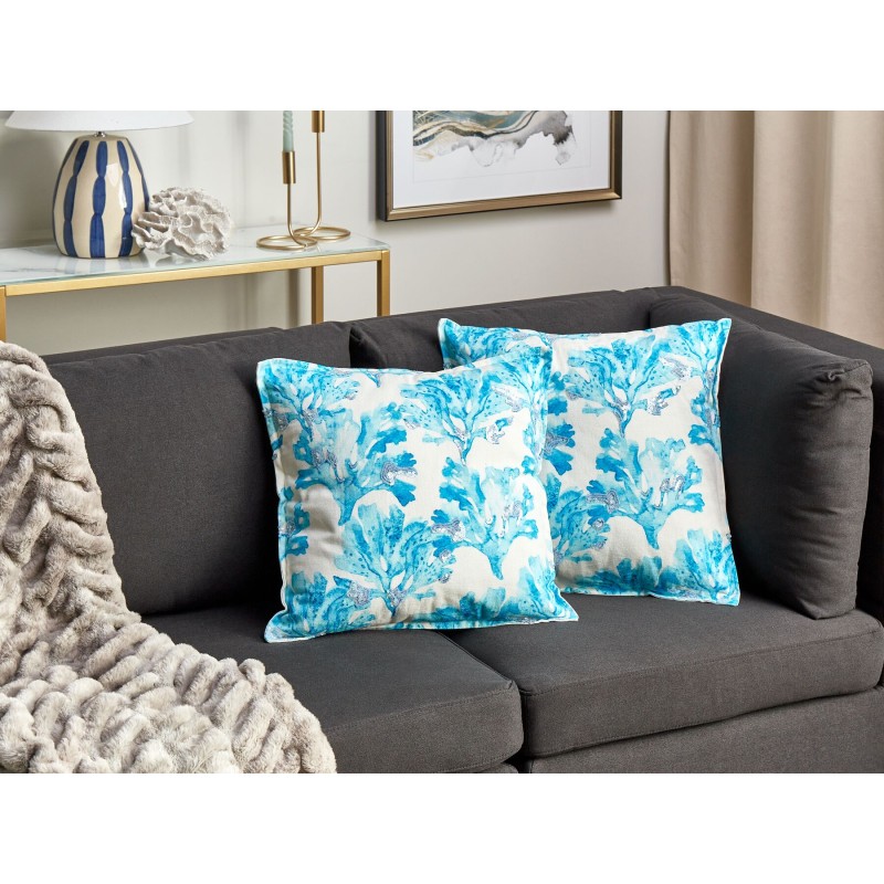 Zestaw 2 poduszek dekoracyjnych ROCKWEED Bawełna 45 x 45 cm Niebieski Wzór kwiatowy