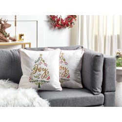 Zestaw 2 poduszek dekoracyjnych ECHEVERIA Welur 45 x 45 cm Biały Wzór świąteczny