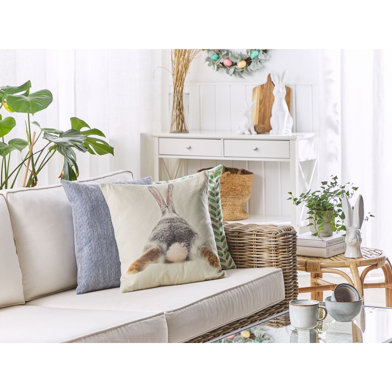 2 poduszki dekoracyjne z motywem królika 45 x 45 cm beżowoszare BUXUS