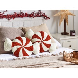 Zestaw 2 poduszek dekoracyjnych SPIRAL CANDY Boucle 35 x 58 cm Biały Wzór świąteczny