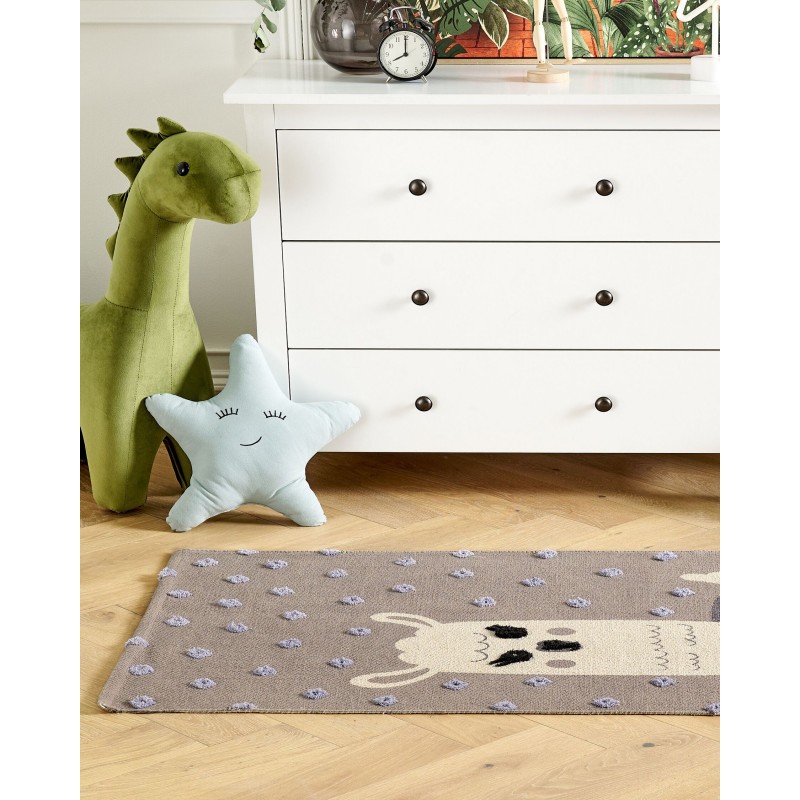 Dywan dziecięcy bawełniany motyw lamy 80 x 150 cm brązowy LUBUK