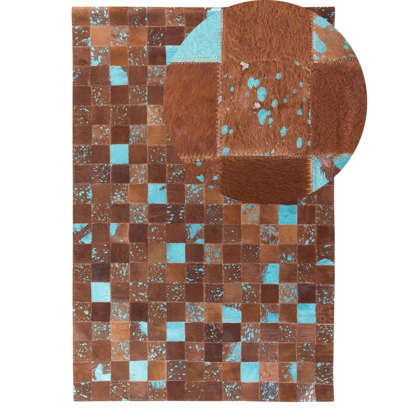 Dywan patchwork skórzany 140 x 200 cm brązowy ALIAGA