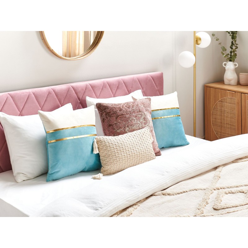 Zestaw 2 poduszek dekoracyjnych ALLIUM Welur 45 x 45 cm Niebieski W paski