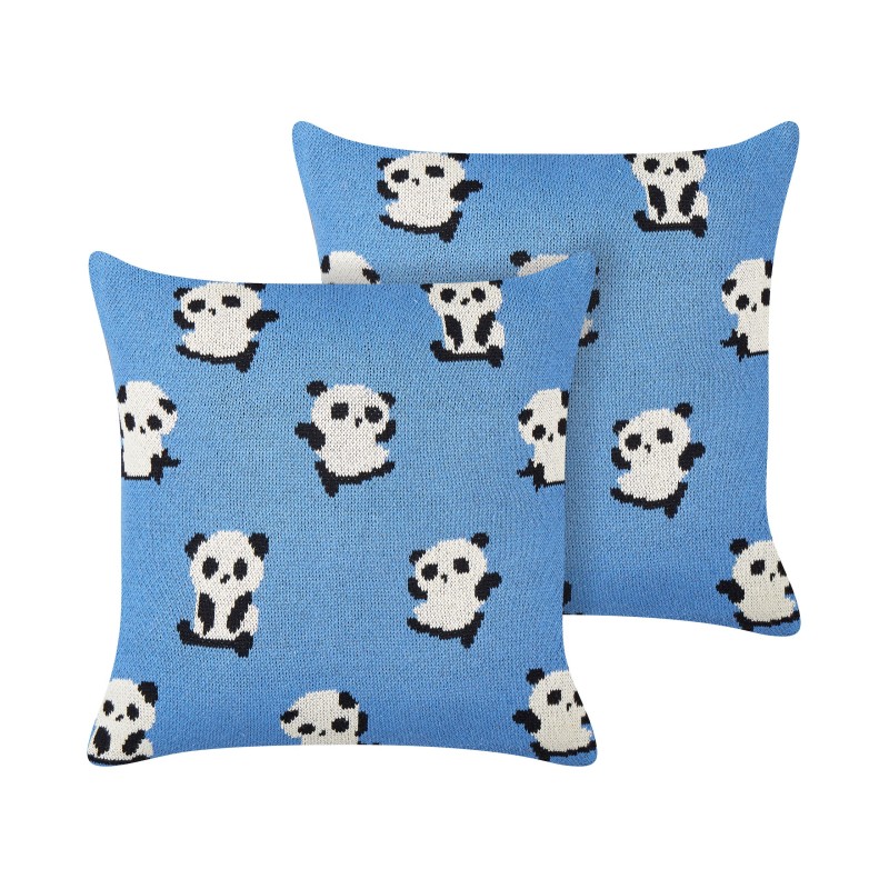 2 poduszki dla dzieci bawełniane w pandy 45 x 45 cm niebieskie TALOKAN