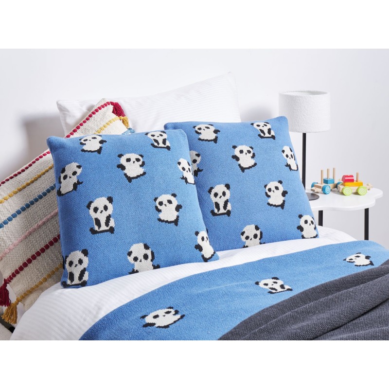 2 poduszki dla dzieci bawełniane w pandy 45 x 45 cm niebieskie TALOKAN
