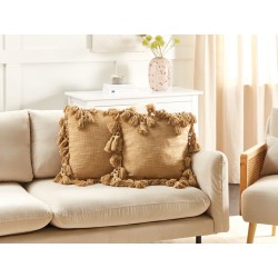 Zestaw 2 poduszek dekoracyjnych OLEARIA Bawełna 45 x 45 cm Piaskowy Jednolity
