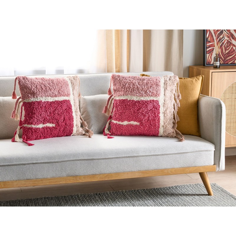 Zestaw 2 poduszek dekoracyjnych BISTORTA Bawełna 45 x 45 cm Różowy Wzór geometryczny