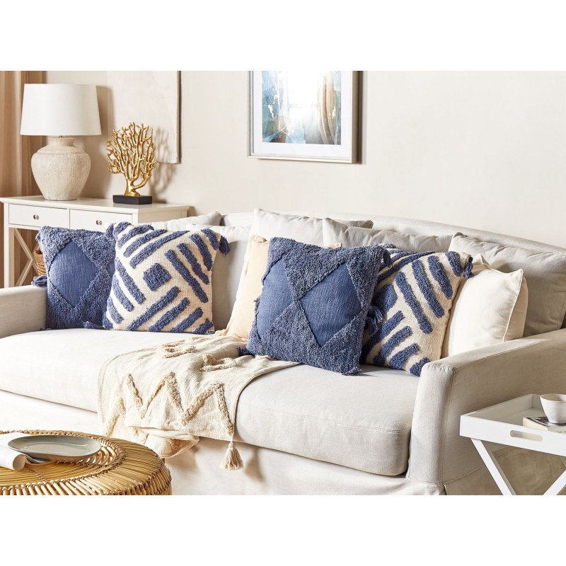 Poduszka dekoracyjna JACARANDA Bawełna 45 x 45 cm Niebieski Wzór geometryczny