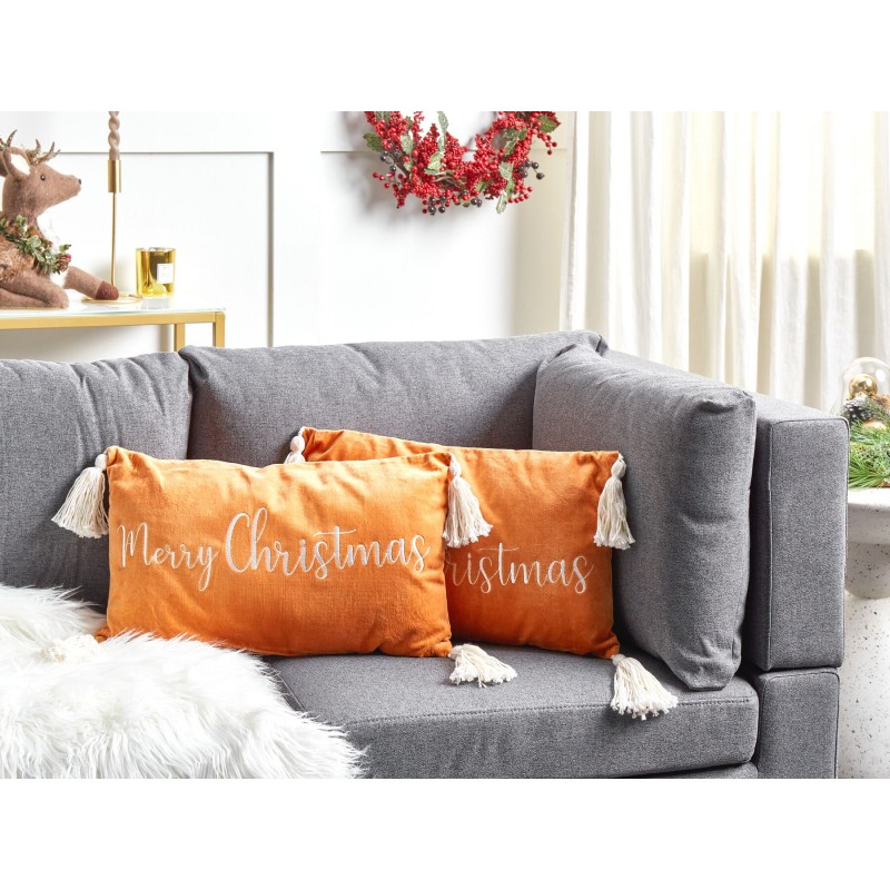 Zestaw 2 poduszek dekoracyjnych LITHOPS Welur 30 x 50 cm Pomarańczowy Wzór świąteczny