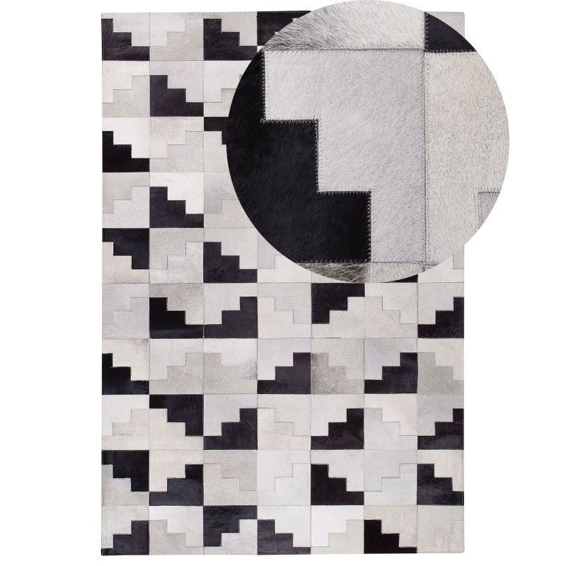 Dywan patchwork skórzany 160 x 230 cm czarno-szary EFIRLI