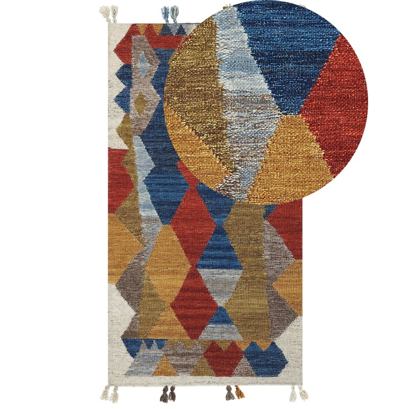 Dywan wełniany kilim 80 x 150 cm wielokolorowy ARZAKAN