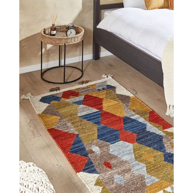 Dywan wełniany kilim 80 x 150 cm wielokolorowy ARZAKAN