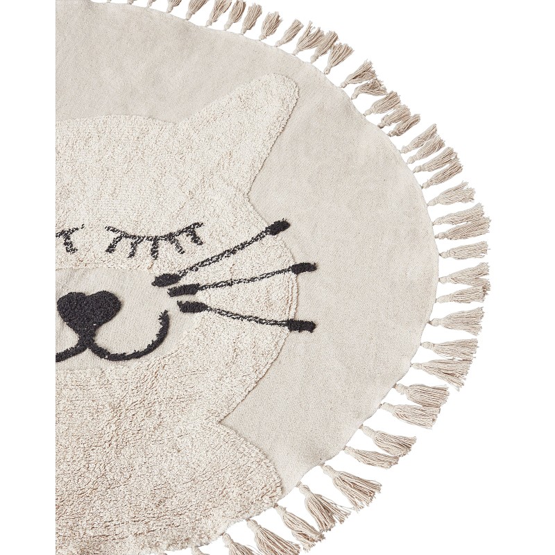 Dywan dziecięcy okrągły bawełniany motyw kota ø 120 cm beżowy ETSERI