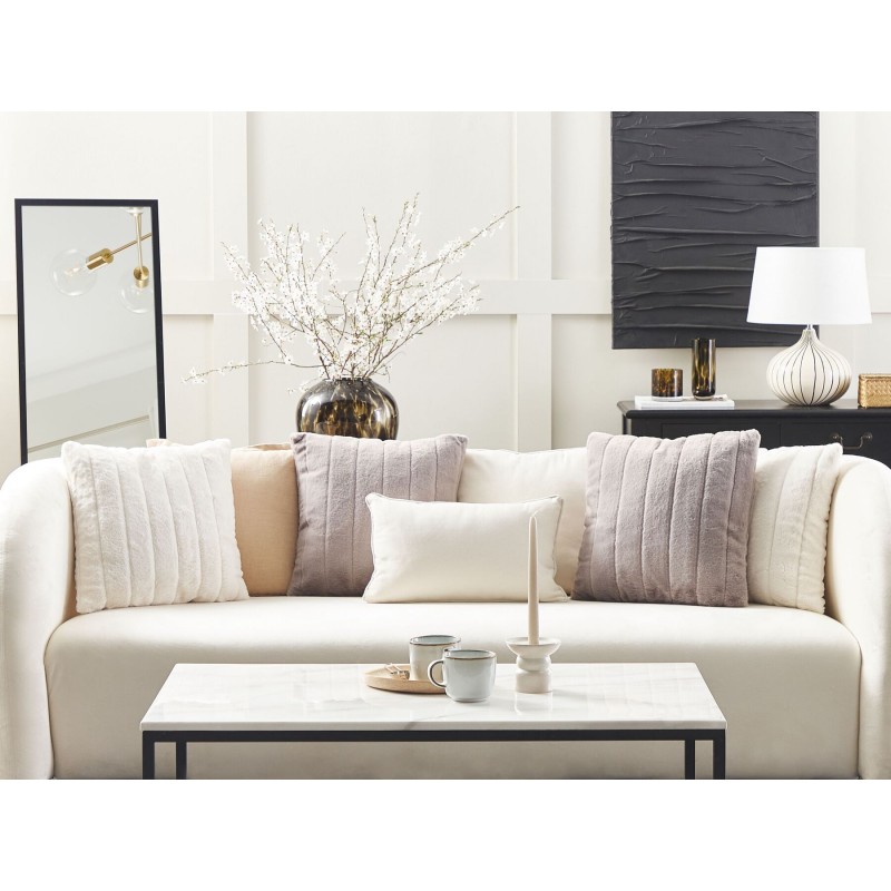 Zestaw 2 poduszek dekoracyjnych PUMILA Sztuczne futro 45 x 45 cm Jasnoszary W paski