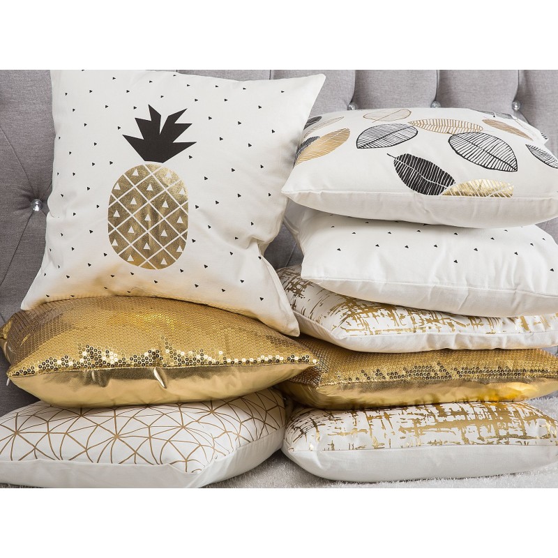 Zestaw 2 poduszek dekoracyjnych YASMIN Bawełna 45 x 45 cm Biały Złoty Czarny Wzór roślinny