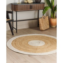 Dywan okrągły z juty ø 140 cm beżowo-biały YAYALAR